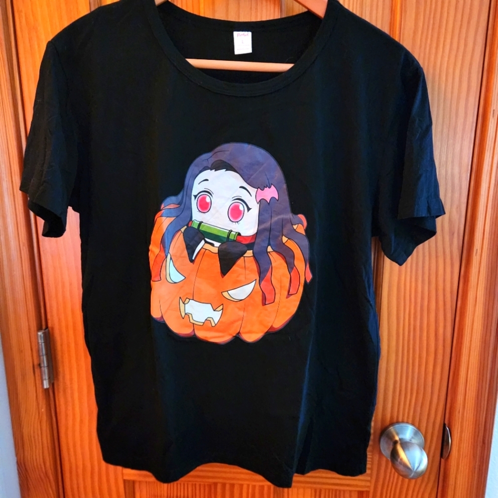Halloween Demon Slayer Nezuko Jack O'Lantern Pumpkin ROMWE Black Top Large